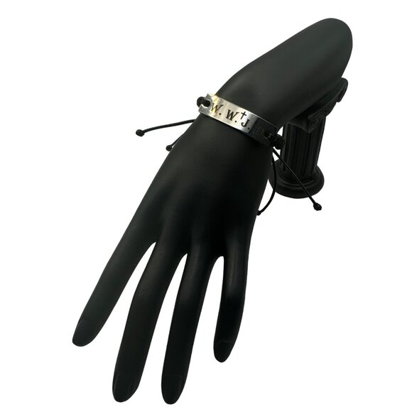 W.W.J.D. Adjustable Black Cord Bracelet With Silver-Tone Bar - Picture 1 of 5